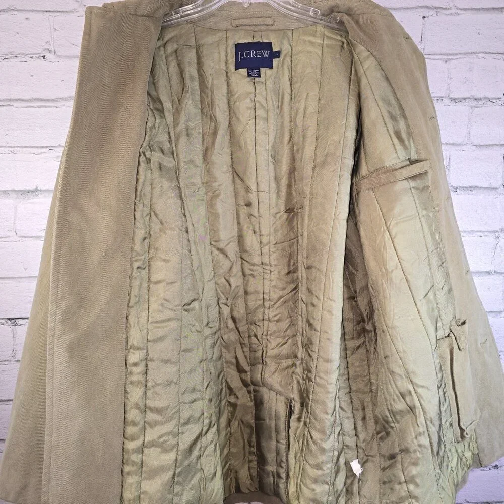 J CREW BARN COAT SIZE LARGE KHAKI GREEN LINED BUTTON-UP WINTER WARM EUC MENS